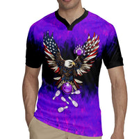 Personalized Patriotic Eagle Bowling Rugby Jersey with Purple Flames USA Flag Wings Design - Wonder Print Shop