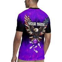 Personalized Patriotic Eagle Bowling Rugby Jersey with Purple Flames USA Flag Wings Design - Wonder Print Shop