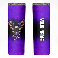 Personalized Patriotic Eagle Bowling Skinny Tumbler with Purple Flames USA Flag Wings Design - Wonder Print Shop