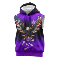 Personalized Patriotic Eagle Bowling Sleeveless Hoodie with Purple Flames USA Flag Wings Design - Wonder Print Shop