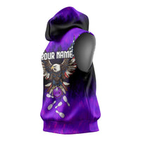 Personalized Patriotic Eagle Bowling Sleeveless Hoodie with Purple Flames USA Flag Wings Design - Wonder Print Shop