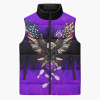 Personalized Patriotic Eagle Bowling Sleeveless Puffer Jacket with Purple Flames USA Flag Wings Design - Wonder Print Shop