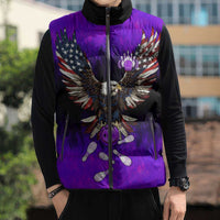 Personalized Patriotic Eagle Bowling Sleeveless Puffer Jacket with Purple Flames USA Flag Wings Design - Wonder Print Shop