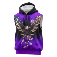 Personalized Patriotic Eagle Bowling Sleeveless Zip Hoodie with Purple Flames USA Flag Wings Design - Wonder Print Shop