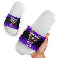 Personalized Patriotic Eagle Bowling Slide Sandals with Purple Flames USA Flag Wings Design - Wonder Print Shop