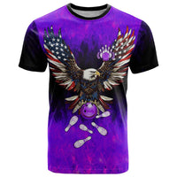 Personalized Patriotic Eagle Bowling T Shirt with Purple Flames USA Flag Wings Design - Wonder Print Shop