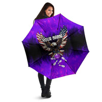 Personalized Patriotic Eagle Bowling Umbrella with Purple Flames USA Flag Wings Design - Wonder Print Shop