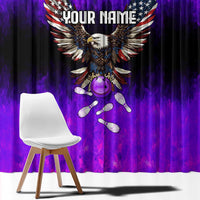 Personalized Patriotic Eagle Bowling Window Curtain with Purple Flames USA Flag Wings Design - Wonder Print Shop