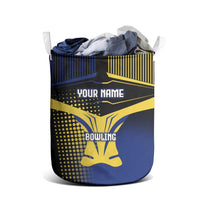 Personalized Blue and Yellow Bowling Laundry Basket with Striking Pins Retro Dot Pattern Design - Wonder Print Shop