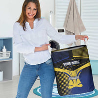 Personalized Blue and Yellow Bowling Laundry Basket with Striking Pins Retro Dot Pattern Design - Wonder Print Shop