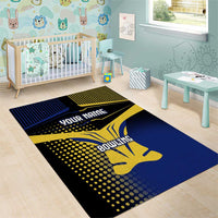 Personalized Blue and Yellow Bowling Area Rug with Striking Pins Retro Dot Pattern Design - Wonder Print Shop