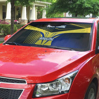 Personalized Blue and Yellow Bowling Auto Sun Shade with Striking Pins Retro Dot Pattern Design - Wonder Print Shop