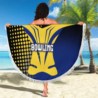 Personalized Blue and Yellow Bowling Beach Blanket with Striking Pins Retro Dot Pattern Design - Wonder Print Shop