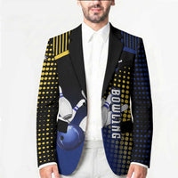 Personalized Blue and Yellow Bowling Blazer with Striking Pins Retro Dot Pattern Design - Wonder Print Shop