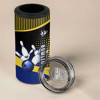 Personalized Blue and Yellow Bowling 4 in 1 Can Cooler Tumbler with Striking Pins Retro Dot Pattern Design - Wonder Print Shop