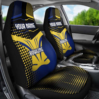 Personalized Blue and Yellow Bowling Car Seat Cover with Striking Pins Retro Dot Pattern Design - Wonder Print Shop