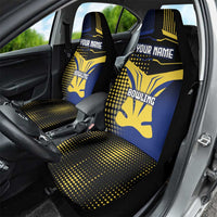 Personalized Blue and Yellow Bowling Car Seat Cover with Striking Pins Retro Dot Pattern Design - Wonder Print Shop