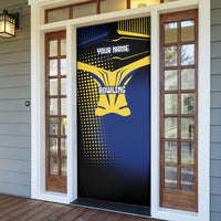 Personalized Blue and Yellow Bowling Door Cover with Striking Pins Retro Dot Pattern Design - Wonder Print Shop