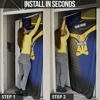 Personalized Blue and Yellow Bowling Door Cover with Striking Pins Retro Dot Pattern Design - Wonder Print Shop