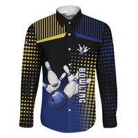 Personalized Blue and Yellow Bowling Family Matching Mermaid Dress and Hawaiian Shirt with Striking Pins Retro Dot Pattern Design - Wonder Print Shop