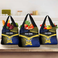 Personalized Blue and Yellow Bowling Grocery Bag with Striking Pins Retro Dot Pattern Design - Wonder Print Shop