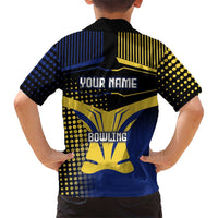 Personalized Blue and Yellow Bowling Hawaiian Shirt with Striking Pins Retro Dot Pattern Design - Wonder Print Shop
