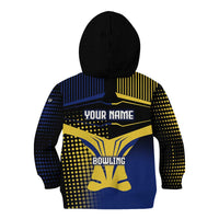 Personalized Blue and Yellow Bowling Kid Hoodie with Striking Pins Retro Dot Pattern Design - Wonder Print Shop