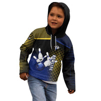 Personalized Blue and Yellow Bowling Kid Hoodie with Striking Pins Retro Dot Pattern Design - Wonder Print Shop