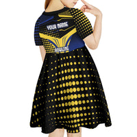 Personalized Blue and Yellow Bowling Kid Short Sleeve Dress with Striking Pins Retro Dot Pattern Design - Wonder Print Shop