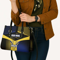 Personalized Blue and Yellow Bowling Leather Bag with Striking Pins Retro Dot Pattern Design - Wonder Print Shop