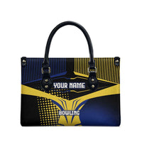 Personalized Blue and Yellow Bowling Leather Bag with Striking Pins Retro Dot Pattern Design - Wonder Print Shop
