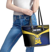 Personalized Blue and Yellow Bowling Leather Tote Bag with Striking Pins Retro Dot Pattern Design - Wonder Print Shop