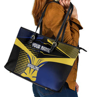 Personalized Blue and Yellow Bowling Leather Tote Bag with Striking Pins Retro Dot Pattern Design - Wonder Print Shop