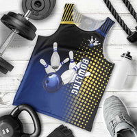 Personalized Blue and Yellow Bowling Men Tank Top with Striking Pins Retro Dot Pattern Design - Wonder Print Shop