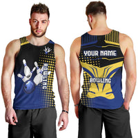 Personalized Blue and Yellow Bowling Men Tank Top with Striking Pins Retro Dot Pattern Design - Wonder Print Shop