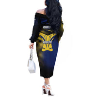 Personalized Blue and Yellow Bowling Off The Shoulder Long Sleeve Dress with Striking Pins Retro Dot Pattern Design - Wonder Print Shop