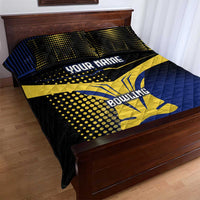 Personalized Blue and Yellow Bowling Quilt Bed Set with Striking Pins Retro Dot Pattern Design - Wonder Print Shop