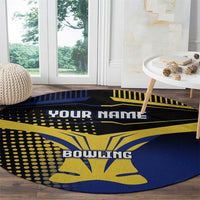 Personalized Blue and Yellow Bowling Round Carpet with Striking Pins Retro Dot Pattern Design - Wonder Print Shop