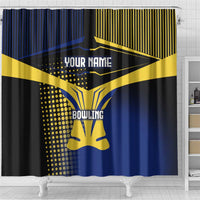 Personalized Blue and Yellow Bowling Shower Curtain with Striking Pins Retro Dot Pattern Design - Wonder Print Shop
