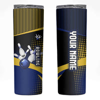 Personalized Blue and Yellow Bowling Skinny Tumbler with Striking Pins Retro Dot Pattern Design - Wonder Print Shop