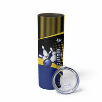 Personalized Blue and Yellow Bowling Skinny Tumbler with Striking Pins Retro Dot Pattern Design - Wonder Print Shop