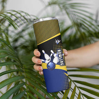 Personalized Blue and Yellow Bowling Skinny Tumbler with Striking Pins Retro Dot Pattern Design - Wonder Print Shop