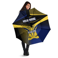 Personalized Blue and Yellow Bowling Umbrella with Striking Pins Retro Dot Pattern Design - Wonder Print Shop