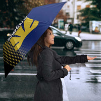 Personalized Blue and Yellow Bowling Umbrella with Striking Pins Retro Dot Pattern Design - Wonder Print Shop