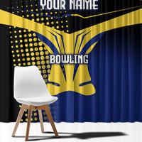 Personalized Blue and Yellow Bowling Window Curtain with Striking Pins Retro Dot Pattern Design - Wonder Print Shop