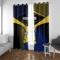 Personalized Blue and Yellow Bowling Window Curtain with Striking Pins Retro Dot Pattern Design - Wonder Print Shop