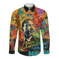 Martin Luther King Jr Long Sleeve Button Shirt Colorful Street Art Portrait Black History Graffiti Style - Wonder Print Shop