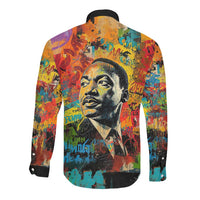 Martin Luther King Jr Long Sleeve Button Shirt Colorful Street Art Portrait Black History Graffiti Style - Wonder Print Shop