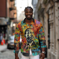 Martin Luther King Jr Long Sleeve Button Shirt Colorful Street Art Portrait Black History Graffiti Style - Wonder Print Shop