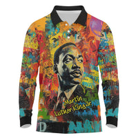 Martin Luther King Jr Long Sleeve Polo Shirt Colorful Street Art Portrait Black History Graffiti Style - Wonder Print Shop